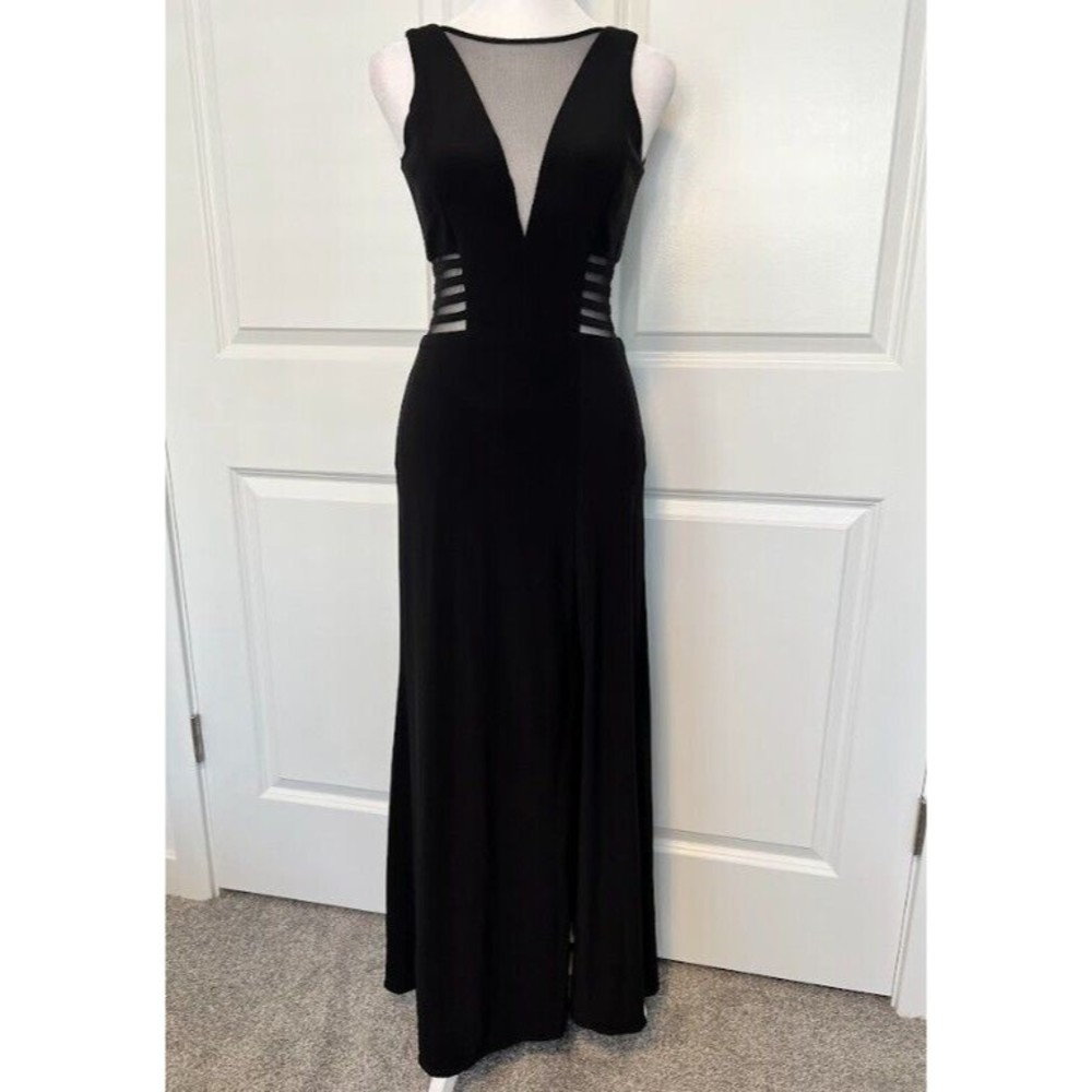 Formal Dress Long Slit Mesh Cut Out Low V Stretch Size 0
